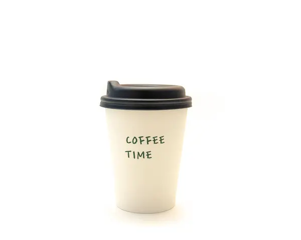 Tekst Pokazujący Czas Kawy Rafinowane Białym Gorącym Filiżance Kawy Czarną — Zdjęcie stockowe