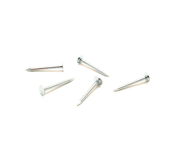 Five Brand New Electro Galvanized Steel Roofing Nails Large Head — Stock Photo, Image