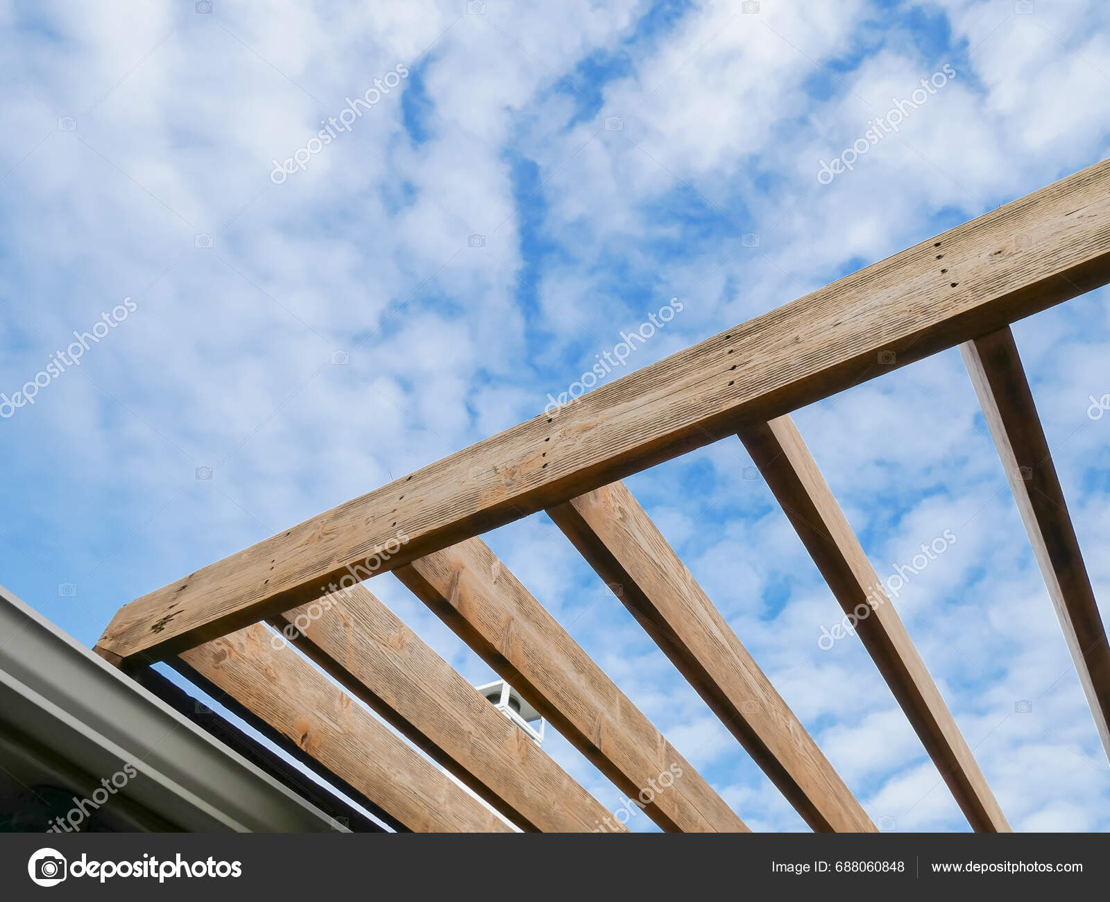 Pergola Attached House Roof Gutter Sanded Rafter Ready Stain Wooden