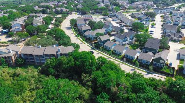 Green master planned community mixed of apartment complex, condos buildings, single family houses for rent, residential neighborhood in North Arlington, suburbs Dallas Fort Worth Metroplex area. USA clipart