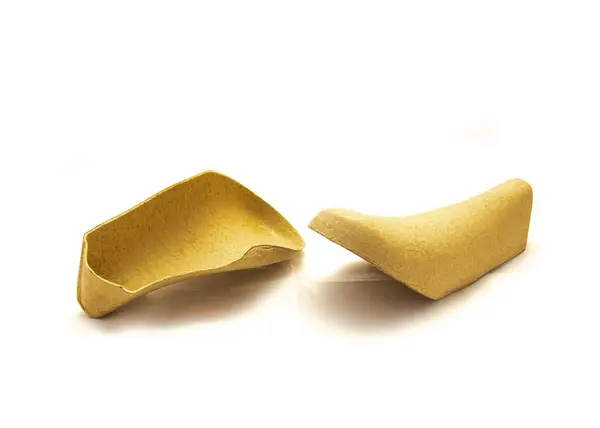 stock image Two foot shaped shoe inserts paper pulp and stretcher made of biodegradable eco-friendly material isolated on white background, prevents shoes getting damp in storage, clipping path, copy space. USA