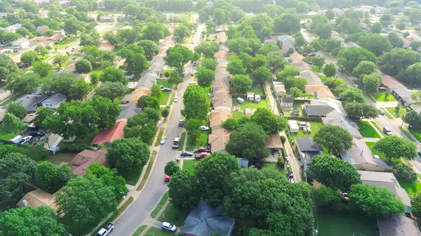 Güney Dallas, Cockrell Hill mahallesindeki Tree Line yerleşim yeri. Park edilmiş orta sınıf, tek kişilik evler. Olgun manzaralı, yemyeşil, antenli, yerleşik evler. ABD