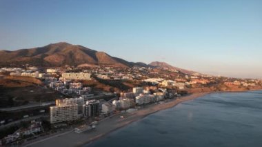 Fuengirola beach and mountains, Andalusia, Spain, Aerial, 4k