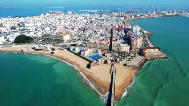 Aerial View Cityscape Harbour Spanish City Cadiz Peninsula — Stockvideo