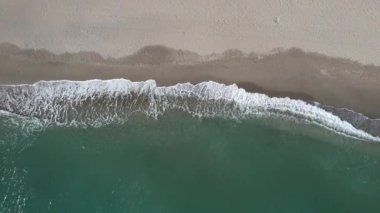 Top Down Aerial View On Sandy Beach Of Fuengirola, Spain. Turquoise Sea