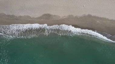 Top Down Aerial View On Sandy Beach Of Fuengirola, Spain. Turquoise Sea, Andalusia region