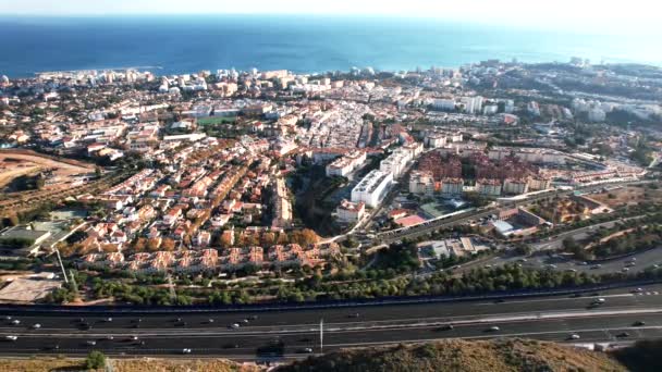 Fuengirola Aerial Beautiful View City Mediterranean Sea South Spain — Vídeos de Stock