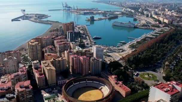 Malaga Drone Footage Aerial Shot Old Town Port — Stok video