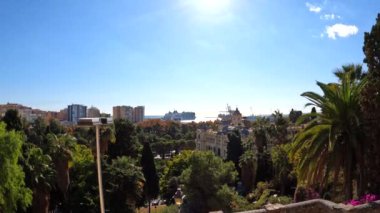 Malaga Drone Footage Aerial Flight Shot Of beach, mountain and buildings