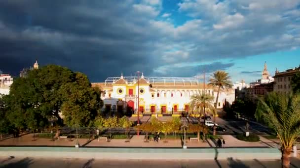 Aerial Plaza Toros Bullfighting Ring Seville Sevilla Spain — Stock video