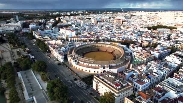Aerial Plaza Toros Bullfighting Ring Seville Sevilla Spain — Stok video
