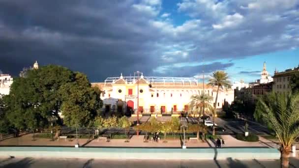 Aerial Plaza Toros Bullfighting Ring Seville Sevilla Spain — Stock videók