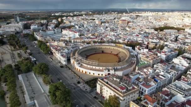 Aerial Plaza Toros Bullfighting Ring Seville Sevilla Spain — Video