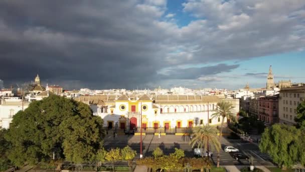 Aerial Plaza Toros Bullfighting Ring Seville Sevilla Spain — Vídeo de stock