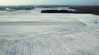 aerial view on the field of the village in the spring.