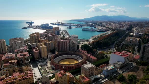 Luftaufnahme Des Hafens Von Málaga Einem Großen Internationalen Hafen Der — Stockvideo
