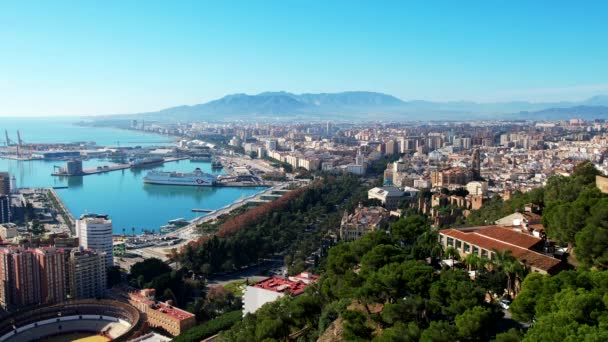 Luftaufnahme Des Hafens Von Málaga Einem Großen Internationalen Hafen Der — Stockvideo