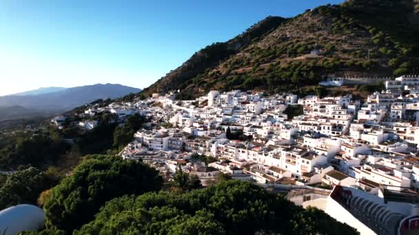 Mijas Pueblo Villaggio Bianco Montagna Malaga Andalusia Spagna Aerial Alta — Video Stock