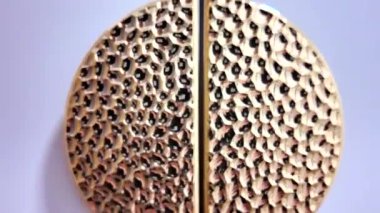 Gri mobilyaları ve altın bir lavabosu olan modern, lüks bir mutfak. Yüksek kalite 4k görüntü