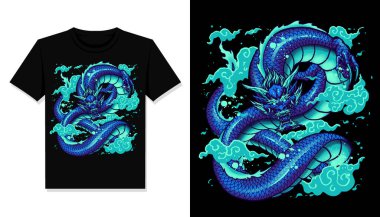 mavi ejderha t-shirt tasarımı vektörü