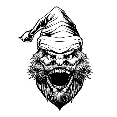 Canavar Noel Baba çizgisi sanat vektörü.