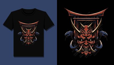 Şeytan Japon baş tişört tasarımı illüstrasyonu