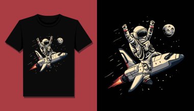 astronot uzay gemisi t-shirt tasarımı çizimi