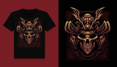 koyu renkli samuray kafatası t-shirt vektör çizimi