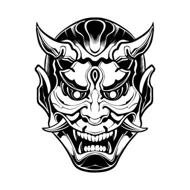 Japon Onisi Maske Çizgisi Resim Çizimi