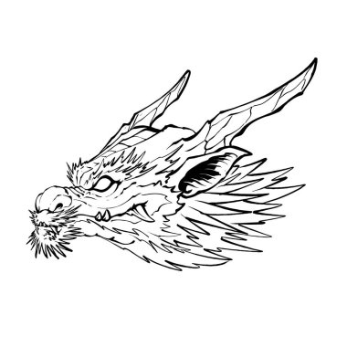 ejderha başı çizgisi sanat illüstrasyon premium vektörü