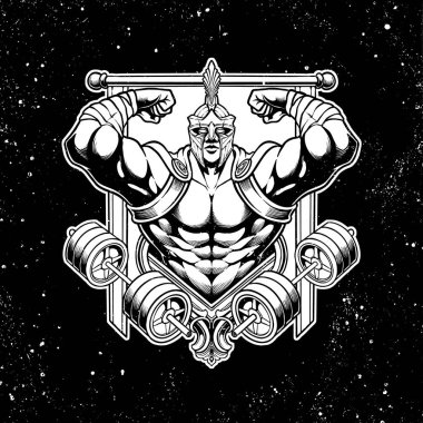 çizgi sanatı Spartalı ve kas gövdesi illüstrasyon vektör dosyası