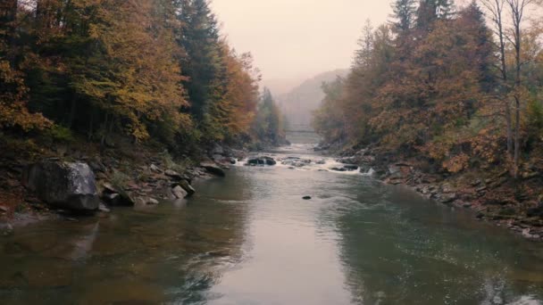 Muhteşem Sonbahar Dağ Manzarası Şelalesi Çağlayan Bir Nehir — Stok video