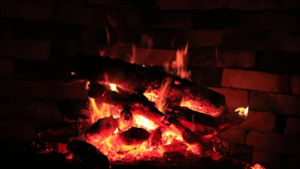 Dřevo Hoří Krbu Plameny Tmavém Pozadí — Stock video