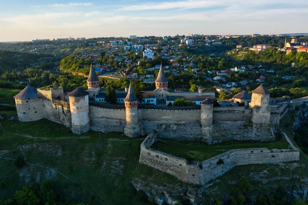Old Fortress City Kamianets Podilskyi Ukraine Drone View Wonderful Morning — Stock Photo, Image