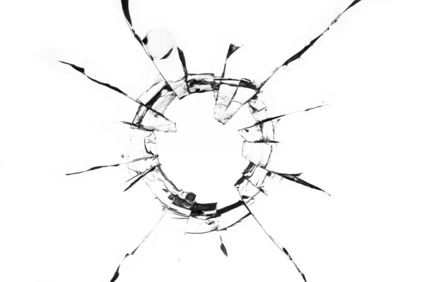 Impact Point Bullet Cracked Fragmented Glass Surface — Stock Photo, Image