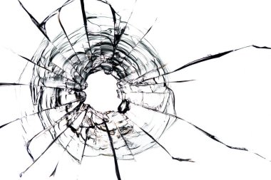 Kurşun yüzünden oluşan görünür çatlaklarla dolu cam yüzey. Bu resim bir projede tehlikeyi, şiddeti veya hasarı göstermek için harikadır.