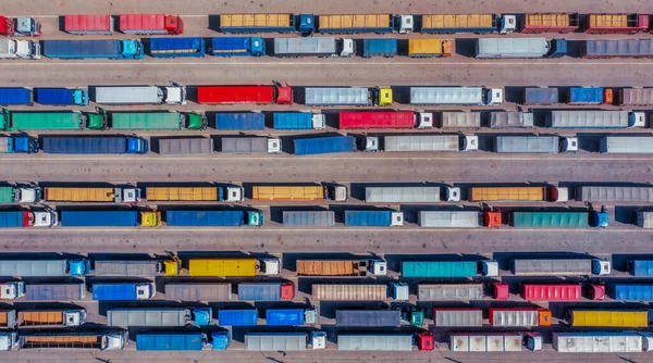 This striking image showcases the scale of Ukraine\'s role as a major exporter of grains, with seemingly endless line of trucks transporting crop from country\'s rich farmlands to international markets