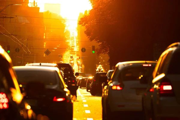 stock image Rush Hour Haze: Dawn's Traffic Jams in Selective Focus