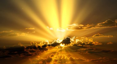 Daybreak's Glory: Sunbeams Illuminate the Misty Morning Sky clipart