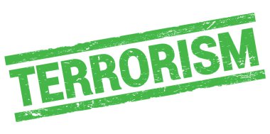 Yeşil dikdörtgen mühür işareti üzerine yazılmış TERRORISM metni.