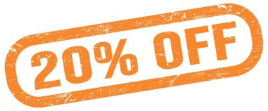 % 20 indirimli, turuncu dikdörtgen damgalı yazı.