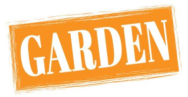 Turuncu dikdörtgen mühür işareti üzerine yazılmış GARDEN metni.