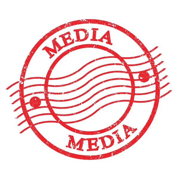 Media Tekst Geschreven Rode Grungy Postzegel — Stockfoto