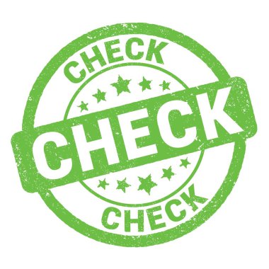 Yeşil grungy işareti üzerine yazılmış CHECK metni.