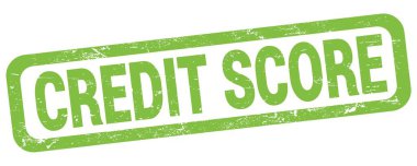 Yeşil dikdörtgen mühür işareti üzerine yazılmış CREDIT skor metni.