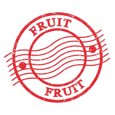 FRUIT, kırmızı grungy posta pulu üzerine yazılmış metin.