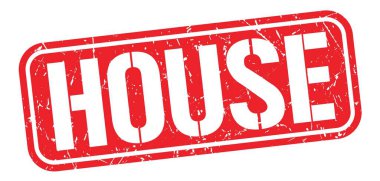 Kırmızı grungy mühür işareti üzerine yazılmış ev metni.