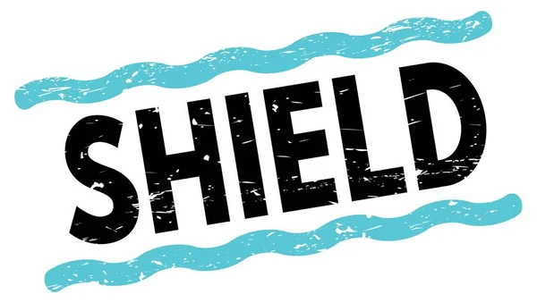 Shield Texto Escrito Azul Negro Líneas Sello Signo —  Fotos de Stock