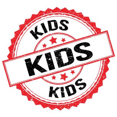 Kırmızı-siyah yuvarlak pul işareti üzerine yazılmış çocuk metni