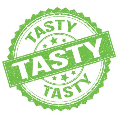 Yeşil yuvarlak pul işareti üzerine yazılmış lezzetli metin